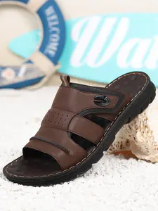 Fashion Men's Open Toe Slide Sandals, Adjustable Strap Design, Durable Rubber Outsole, Comfortable for Walking or Travel All Day, PU Leather Sandals