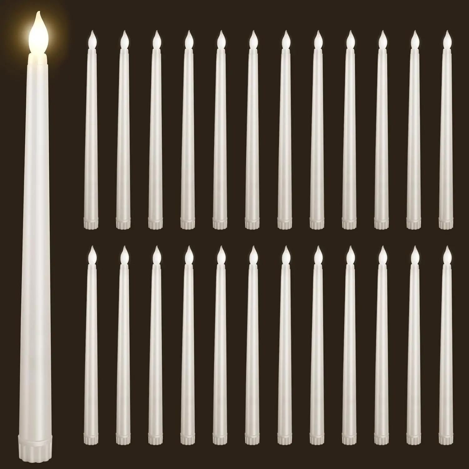 24 count Flameless Flickering LED Taper Candles Bulk  Operated Candles for Christmas Halloween Birthday Wedding Party, (, 11 inch, 24 count)