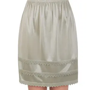 Women Half Slip Elastic Waist Lace Patchwork Satin Mini Skirt Under Dress Slip Sleepwear