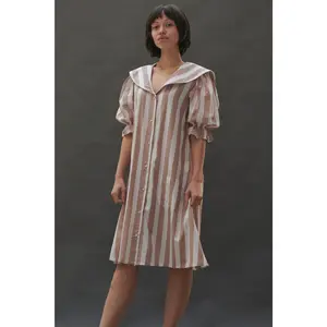 Sailor Snap Housedress in Beige Stripe