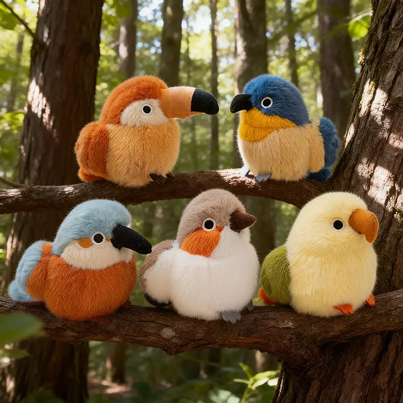 Soft Fufu round bird plush—soothing, realistic plush figurine; desktop companion ornament