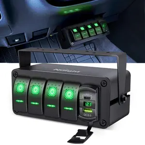 Nilight 4 Gang Rocker Switch Box 12V SPST ON Off Toggle Switches PD Type C and QC 3.0 USB Charger Voltmeter LED Light Waterproof Aluminum Mount Bracket Panel DIY Stickers for Boat Car RV Truck fathersdaygift
