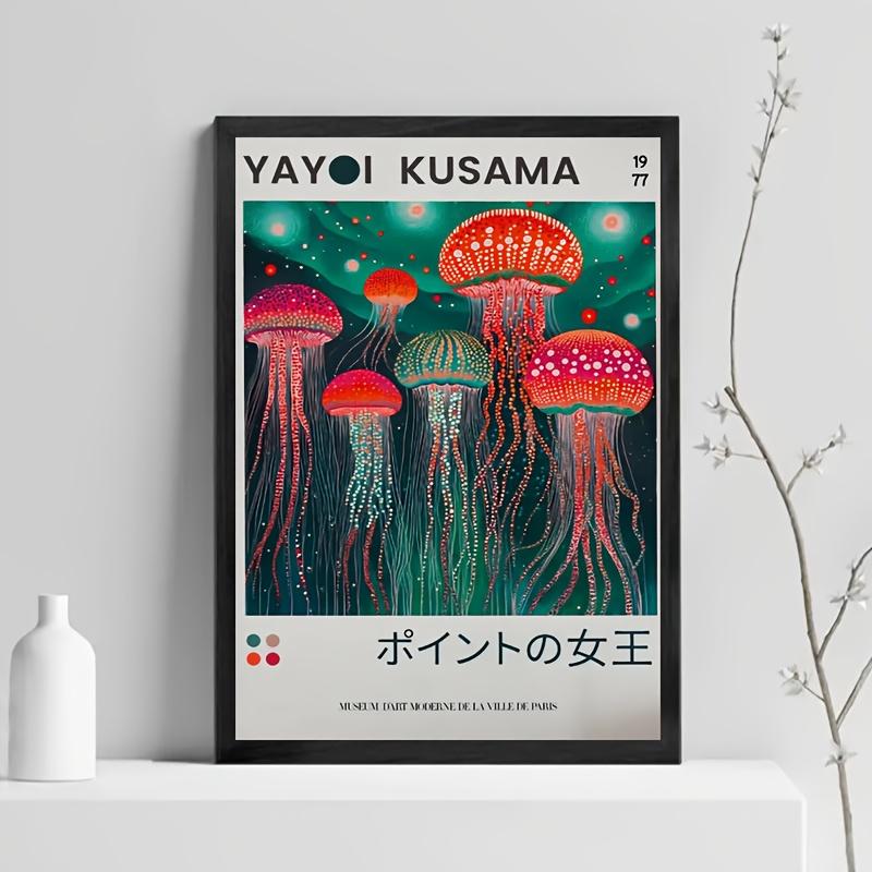 Yayoi Kusama Style Psychedelic Jellyfish Pop Art Print - Vertical Canvas Poster, Neon Abstract Ocean Wall Decor for Bedroom, Living Room, Office Indoor/Outdoor Use - Modern Japanese Pop Art Poster for Spring and Fall Aesthetics restaurant