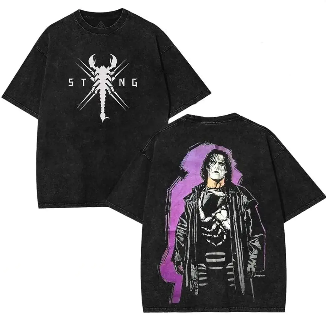 WWE Sting Washed T-Shirt | Vintage Graphic Design | Iconic Wrestling Print | Classic Fan Apparel Cotton Fabric QRQ