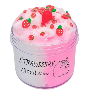 [New Deal] - 2Color Strawberry Cloud Slime Non-Sticky and Super Soft Scented Slime for Girls and Boys - Stress Relief Toy in Jar with Strawberry Decor
