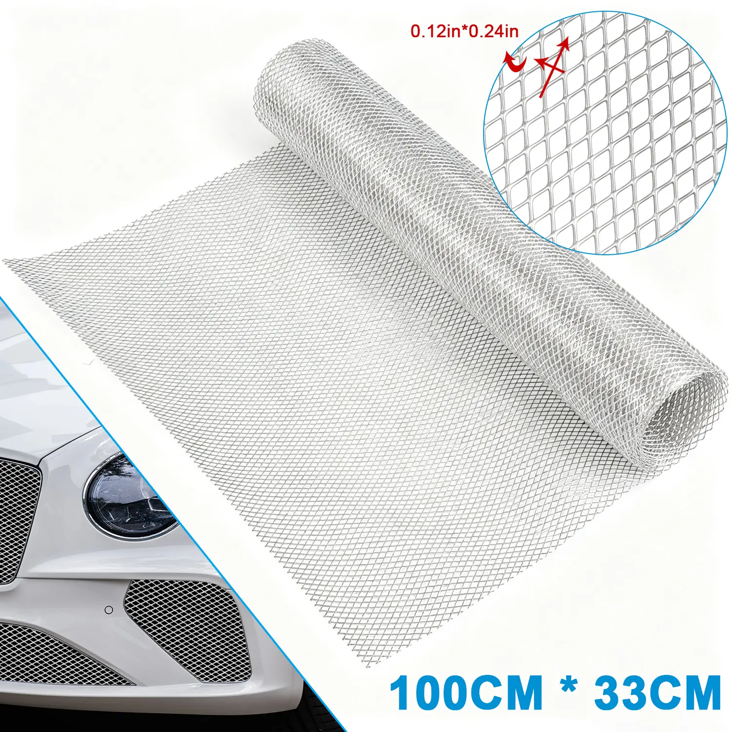 3x6mm Aluminum Car Grill Mesh Roll, Universal Automotive Modification Grille Insert, Cuttable Heat Dissipation Mesh for Car Bumper, Hood Vent, Body Kit & Fender