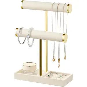 2 Tier Bracelet Holder Display - Detachable T Bar Beige  Bracelet Holder,  Holder Organizer for Bracelet, Necklace, Earrings, Rings