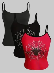 Women's Spider Web Print Cami Top, Casual Comfort Breathable Sleeveless Top for Daily Wear, Ladies Clothes for Summer