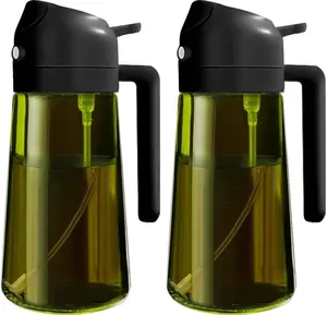 2 Count 2 in 1  Oil Sprayer for Cooking 16oz/470ml Light-Blocking Dark , Olive Oil Dispenser Bottle for Kitchen, Premium Dark Green Glass Oil Bottle, Food-Grade Oil Mister for Air Fryer, BBQ, Kitchen Utensils & Gadgets
