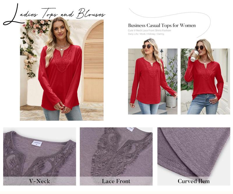 WIHOLL Boho Tops for Women Blouses Dressy Casual V Neck Long Sleeve Shirts Fall Outfits Trendy Vacation Clothes Chic Womenswear