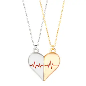 Matching Heartbeat Necklace Set for Couples & Best Friends | Cute Split Heart Pendant for Girlfriend, Boyfriend, BFF, Bestie, Sisters | Romantic Relationship Jewelry Gift | Viral Aesthetic Couple Accessories | Perfect Anniversary, Birthday Friendship Gift