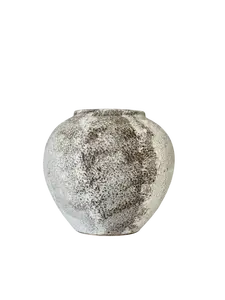 Speckled White & Gray Ceramic Round Vase – 8" Modern Rustic Accent