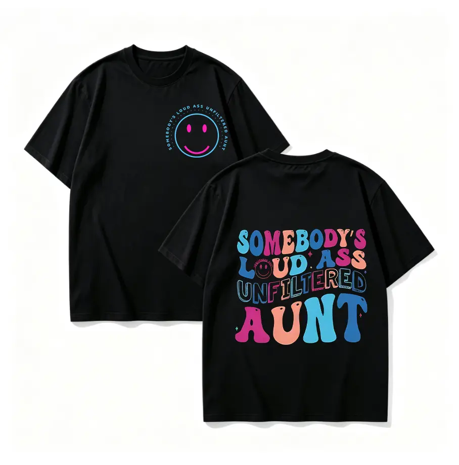 Women's 100% Cotton Unisex Short-Sleeve Graphic Tee - Double-Sided Funny Aunt Life Design, Comfortable Everyday Piece, Casual Style Top