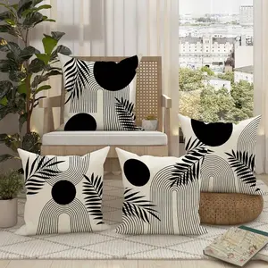 Bohemian Elegance 4 Pcs Pillow Covers Geometric Black & White 18x18 Inch Cases for Living Room Bedroom Sofa Bed - Without Inserts
