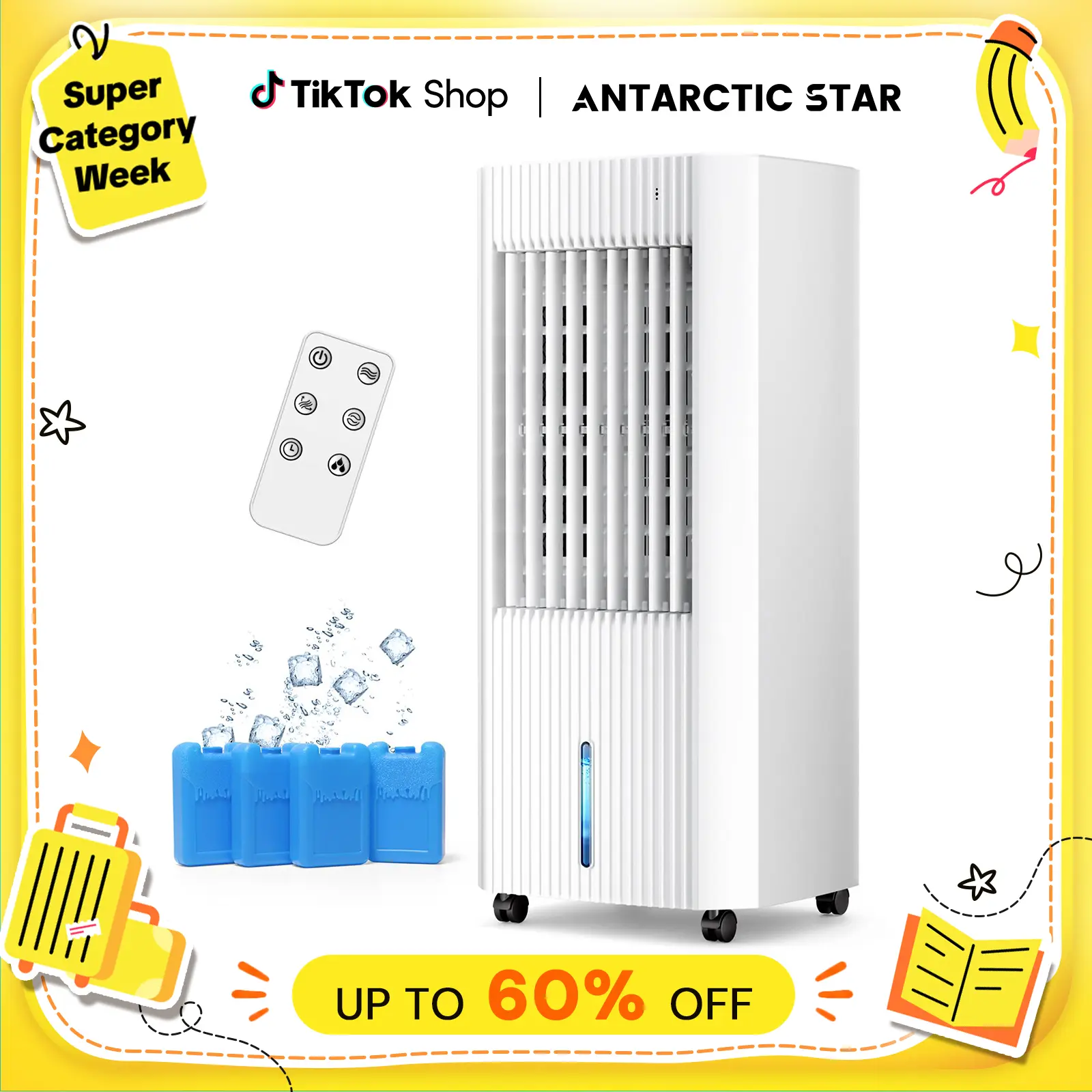 【BackToSchool】Antarctic Star Evaporative Air Cooler with 3 Modes & 3 Speeds, 1.5Gal Tank for 15H Cooling, 140° Oscillation, 16.4FT Remote for Bedroom Indoor Use tiktokshopbacktoschool