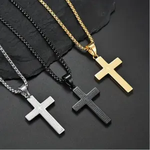 Stainless Steel Cross Pendant Necklace for Men & Women, Engraved Letter Design, Includes Chain, Perfect Gift for Friends & Family