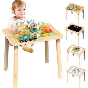3-in-1 Baby Activity Table for 6–36 Month Old Children – Wooden Sensory Play Table with Bead Maze and Shape Sorter, Montessori Toys, Sand Table – A Must-Have Birthday Gift for Girls and Boys