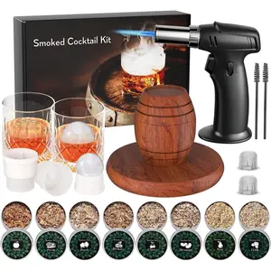 Whiskey Smoker Kit with Torch - 8 Flavors Wood Chips, 2 Glasses, 2 Ice Ball Molds - Cocktail Smoker Infuser Kit, Old Fashioned Drink Smoker Kit, Birthday Bourbon Christmas Gifts for Men, Dad Utensils