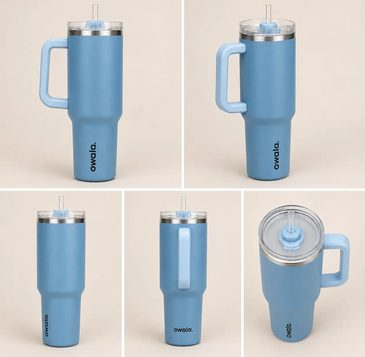 Owala 40oz Blue Oasis Tumbler, Monochrome Blue Design with Matching Handle & Straw