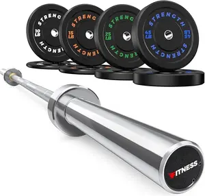 Olympic Rubber Bumper Weight Set - 2 Inch Barbell Plates for Home Gym Strength Training