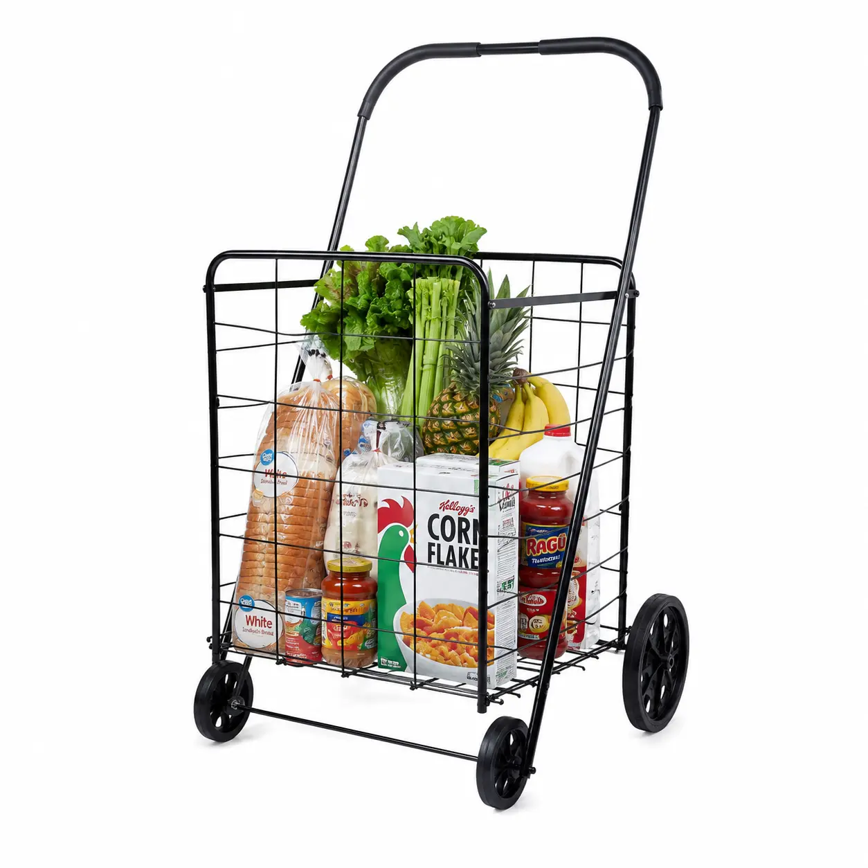 Portable Folding Shopping Cart with Wheels, Heavy Duty Foldable Wagon, Utility Carts for Camping, Garden, Outdoor, Grocery, Laundry. Black