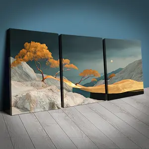 Set of 3 Metal Wall Art Decorations, Natural Canvas Print Tree Posters, Background Trees Home Decoration, Ideal Gift
