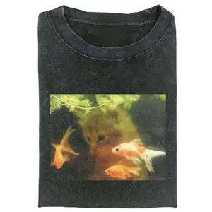 [Flashsale up to 70%]Wacky cat t shirt  Retro Funny Vintage Graphic Tee, Cats and Fish Menswear Womenswear Streetwear Cotton Comfort