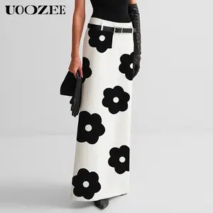 UOOZEE Women's Floral Print Spandex Maxi Skirt - Lady's Fitted Split-Back, Plus Size Feminine Chic Bottoms with Comfortable Fit, Machine Washable,summervibes