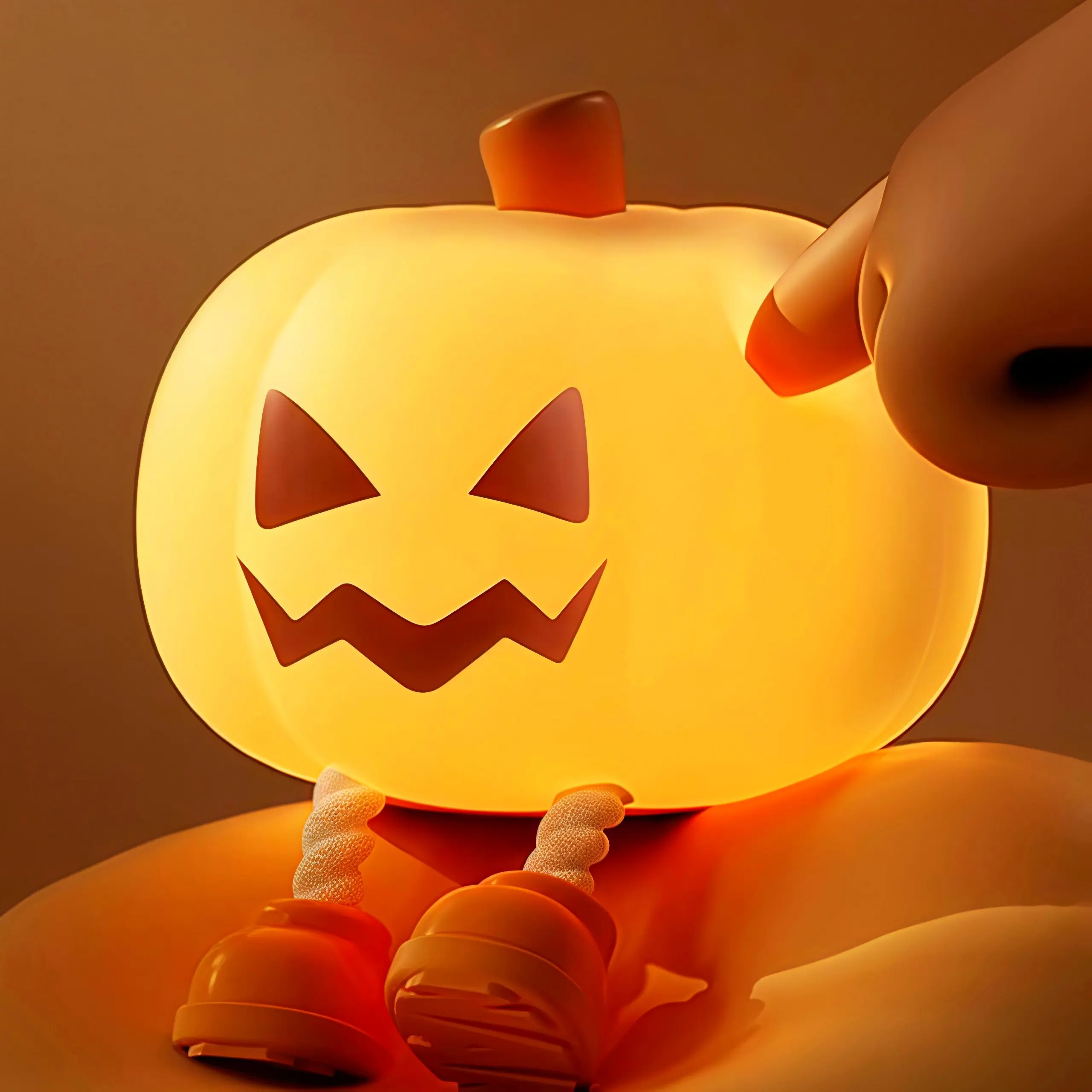 Rechargeable Rustic Halloween Pumpkin Nightlight - Silicone Spooky USB Mobile Light, Auto-Off Portable Decor for Indoor-Outdoor Use, Party Centerpiece (Pumpkin B)