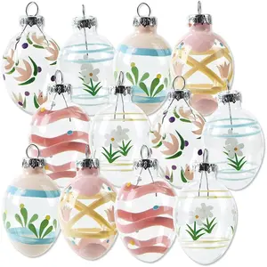 Lillian Vernon Hand Painted Blown Glass Easter Ornaments - Handcrafted Hanging Tree Decorations, Easter Egg Holiday & Party Decor, 2 in, Assorted, 12-Piece Set