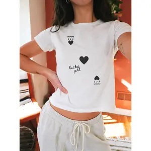 Lucky Girl Y2K Baby Tee, Lucky Poker Shirt, 90s Baby Tee, Downtown Teenage Girl Gift, 2000s Fashion Aesthetic, Angel Number Crop Top