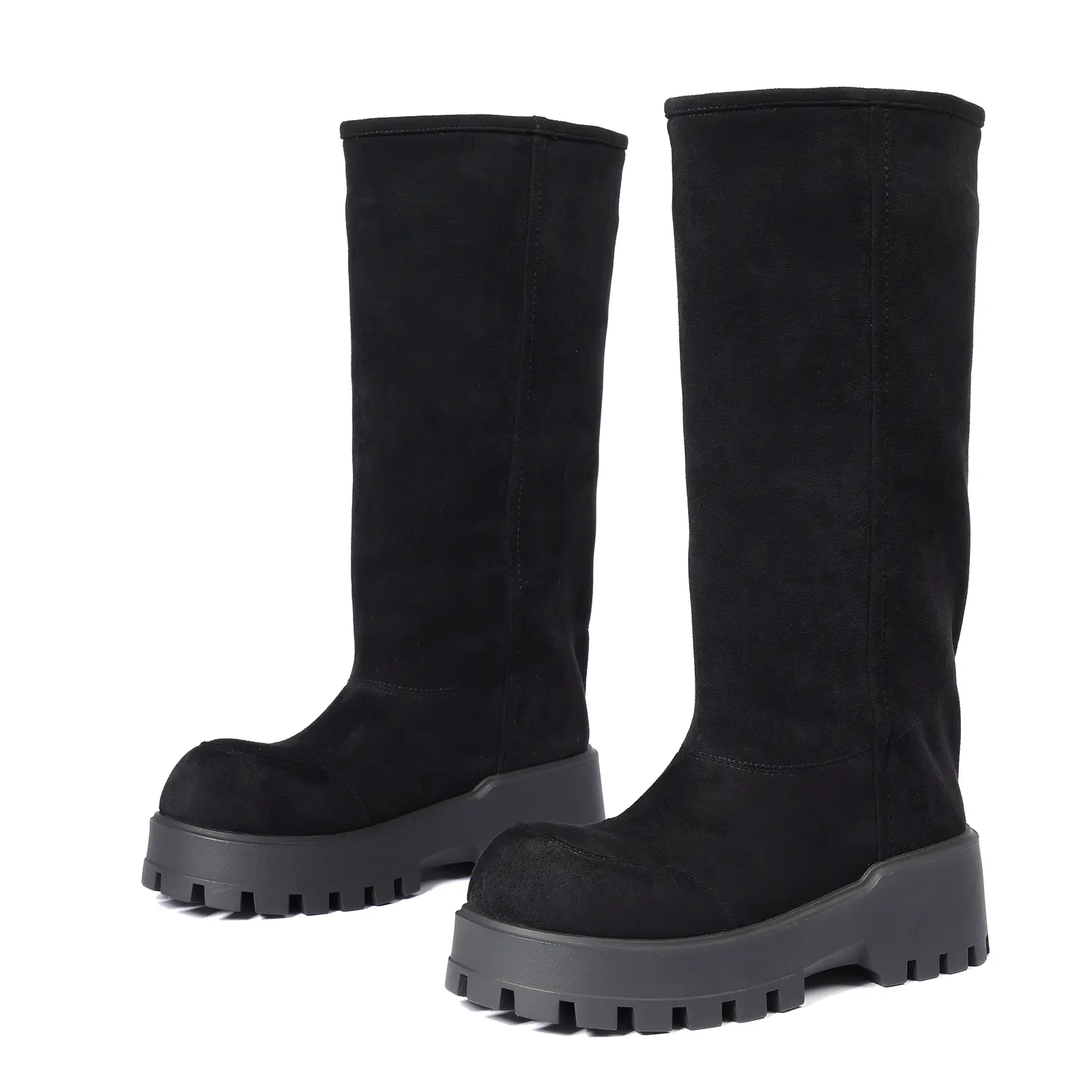 Womens Faux Fur Mid Calf Boot Round Toe Chunky Block Heel Suede Pull On Comfortable Warm Boots Fashion Party Dress Fluffy Furry Trendy Boots