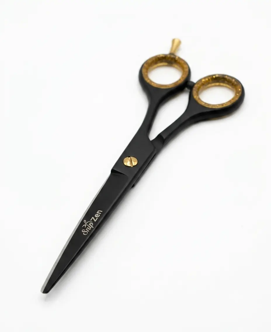 SNIPZEN Professional Matte Black Barber Scissors 6.5" Japanese J2 Steel Hair Cutting Shears with Gold Knurled Rings & Luxury Gift Box - Precision Salon Hairdressing Shears for Men, Women & Kids Fades, Layering, Trimming & Beard Grooming