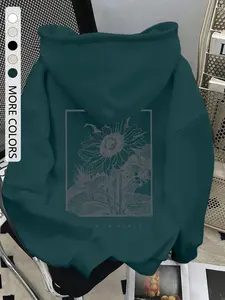 Women's Kangaroo Pocket Loose Hoodie with Sunflower Print, Drawstring Drop Shoulder Sweatshirt, Casual Fashion Pullover for All Seasons, Womenswear