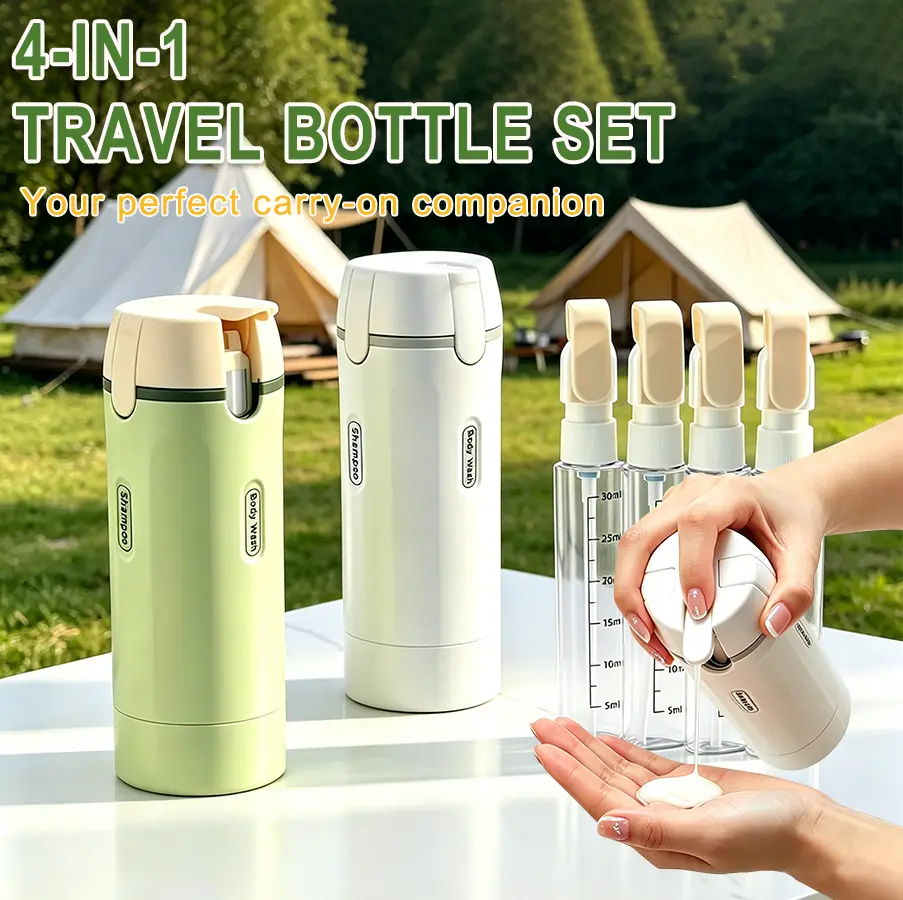 4 in 1 Travel Dispenser,4 Pack 30ML Travel Bottles for Toiletries,Refillable, Leak Proof and Portable,Suitable for Storing Shampoo, Shower Gel, Suitable for Travel, Camping