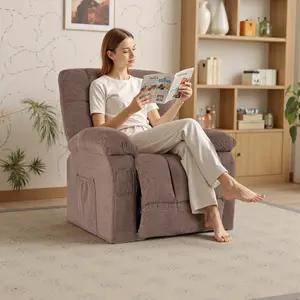 Relaxing Power Recliner w/ Massage & Heat - Oversized Rocker, Shiatsu Vibration, Lumbar Warmer, Cup Holders, USB Charge - Stress Relief Chair - Two Colors: Brown/Gray