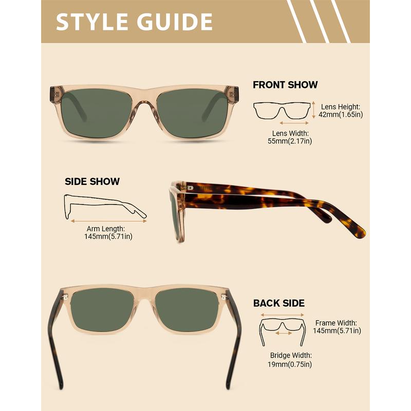 Men's polarized sunglasses with UV400 protection, modern square/rectangular style, suitable for driving and golf SA0013