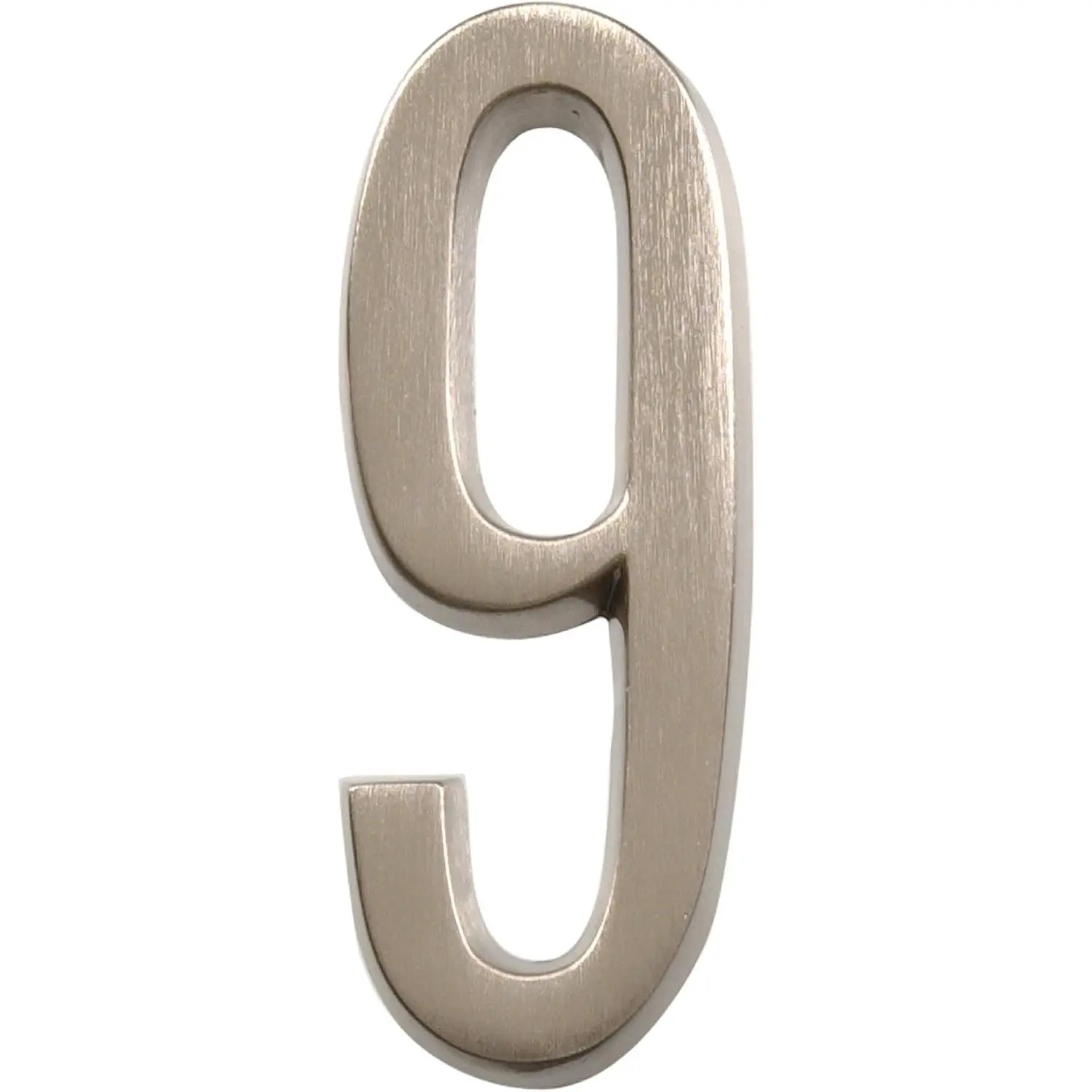 Distinctions by Hillman 843289 4-Inch Die Cast Self-Adhesive House Address Plaque, Metal Letter Number 9, Brushed Nickel Zinc, Durable Easy-Install Modern Outdoor Sign for Front Door, Mailbox