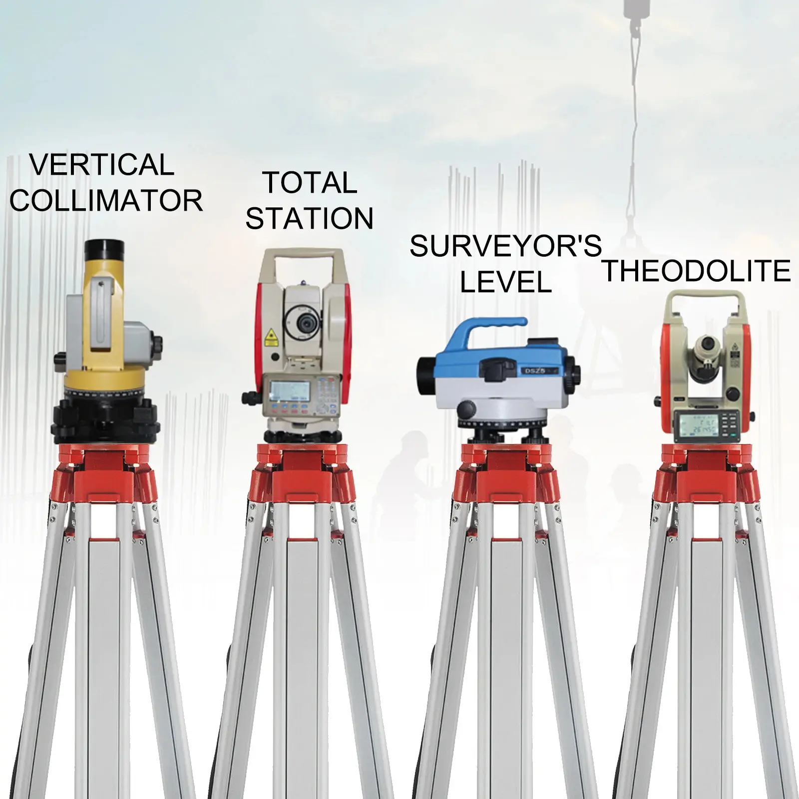 Professional Aluminum Tripod & 5M Leveling Rod Set for Construction Surveying, Adjustable 1.65M Height, Multiple Quick-Clamping Locks, Dual Scales (Tools & Hardware Measuring Optical Instrument), Feet/Meters