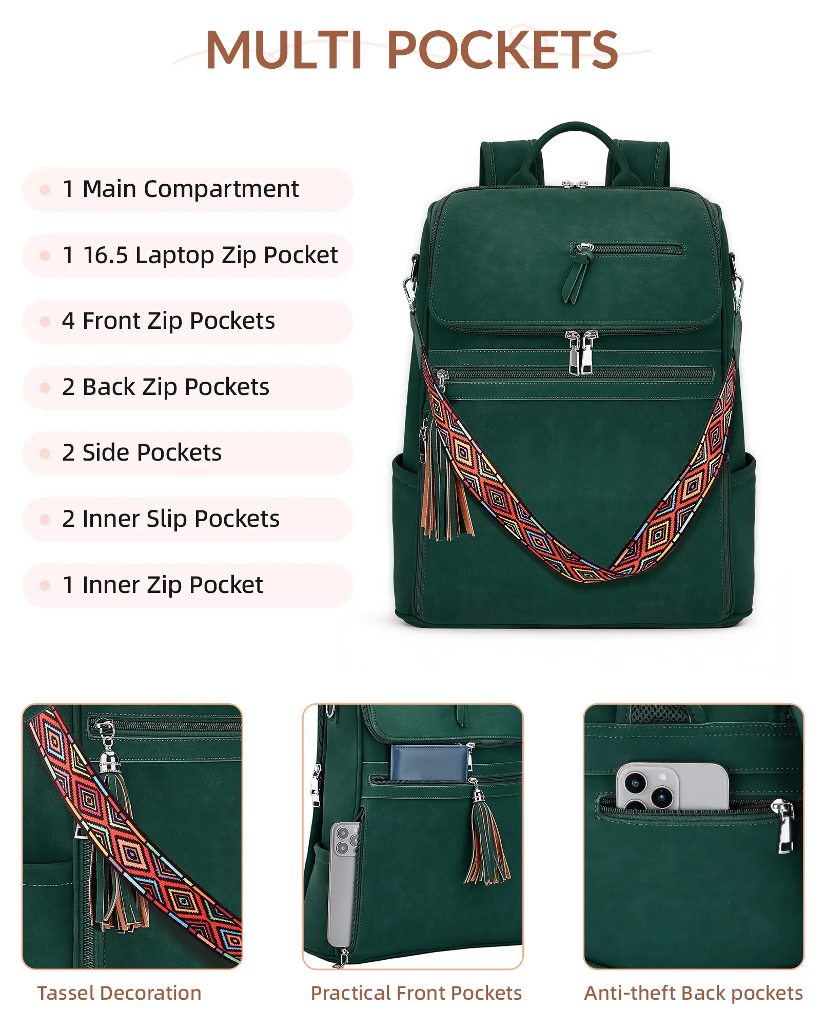 SYTRAH Leather Laptop Backpack for Women Designer Laptop Bag 