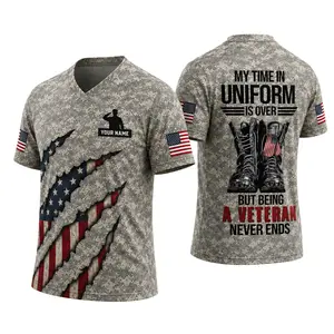 (Custom in Description) Custom Veteran Men’s Camo Shirt, Patriotic Military Style Jersey, Personalized Name USA Flag Tee, Gift for Veteran Dad