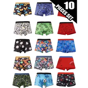 Random 10pcs Boys' Boxer Briefs - Basketball & Soccer Sports Series, Fashion Graffiti, Breathable & Comfortable, Lightweight Street Style Underwear for Young Boys