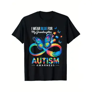 I Wear Blue for My Granddaughter Autism Grandma Butterfly T-Shirt - Colorful Autism Awareness Design with Butterfly & Floral Print, Casual Round Neck Tee for Adults, Comfortable Regular Fit, Grandma Gift Idea, Casual Wear |   Vibrant Graphic Tee |   Comfo