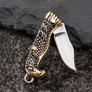 Mini folding knife portable Keychain knife with brass knife stainless steel fruit knife unpacking express knife.