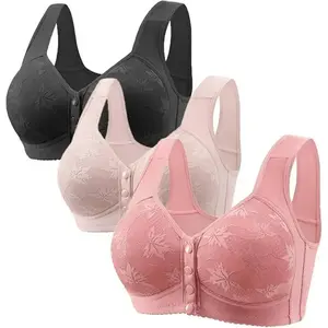 3 Pack Daisy Bras for Women Plus Size Bras Front Closure Bras No Underwire Full Coverage Bralettes Everyday Wear Bras