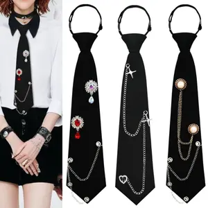3 Packs Ties for Women Men, Metal Chain Necktie Pre-Tied Adjustable Black Tie for Uniform, School, Shirt Accessories