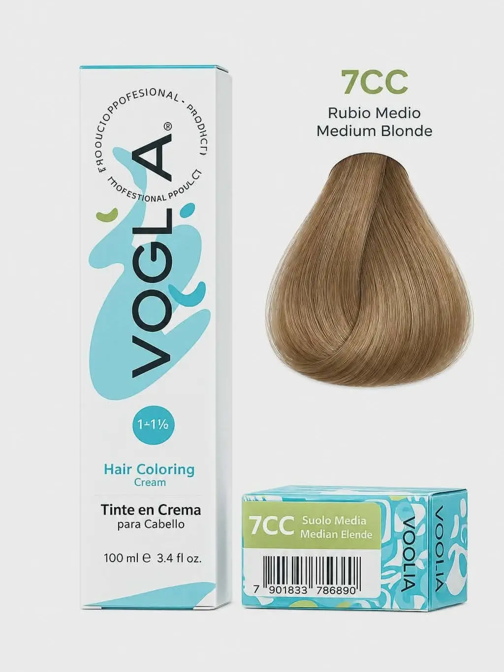 Voglia Hair Dye - 7CC Medium Blonde (Rubio Medio), 90ml DIY-Friendly Youth Hair Color for Home Dyeing, Simple-Apply Haircare Product