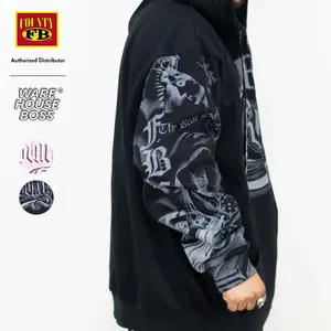 FB COUNTY Men's Tatted Up Full Zipper Hoodie Oversized Hooded Full Zip Jackets with 2 Pockets Comfy Fleece Jackets Hip Hop Harem Menswear Coats Casual