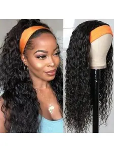 Jerry Curly Hair Headband Wig | Made of real human hair, no glue required, comfortable density, heat resistant, tangle-free, breathable cap | Soft and bouncy curls, natural black, stylish and versatile | Convenient for everyday wear
