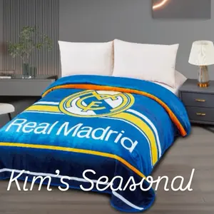 Kim's Seasonal Real Madrid Reversible Cloud Soft Thin Blanket Queen Size - Comfortable & Stylish Team Spirit Accessory